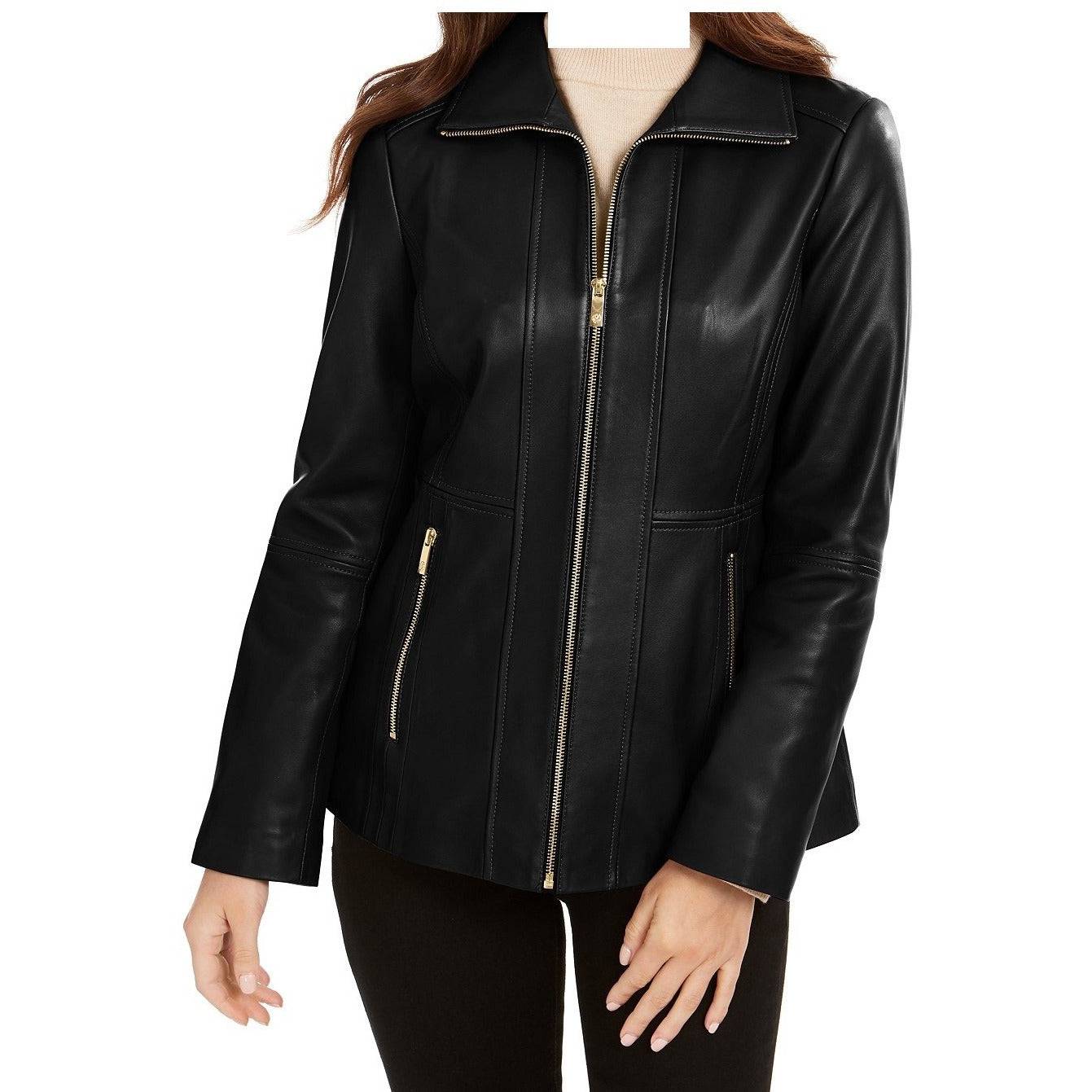 Anne Klein Women's Zip-Front Scuba Leather Jacket - Zooloo Leather