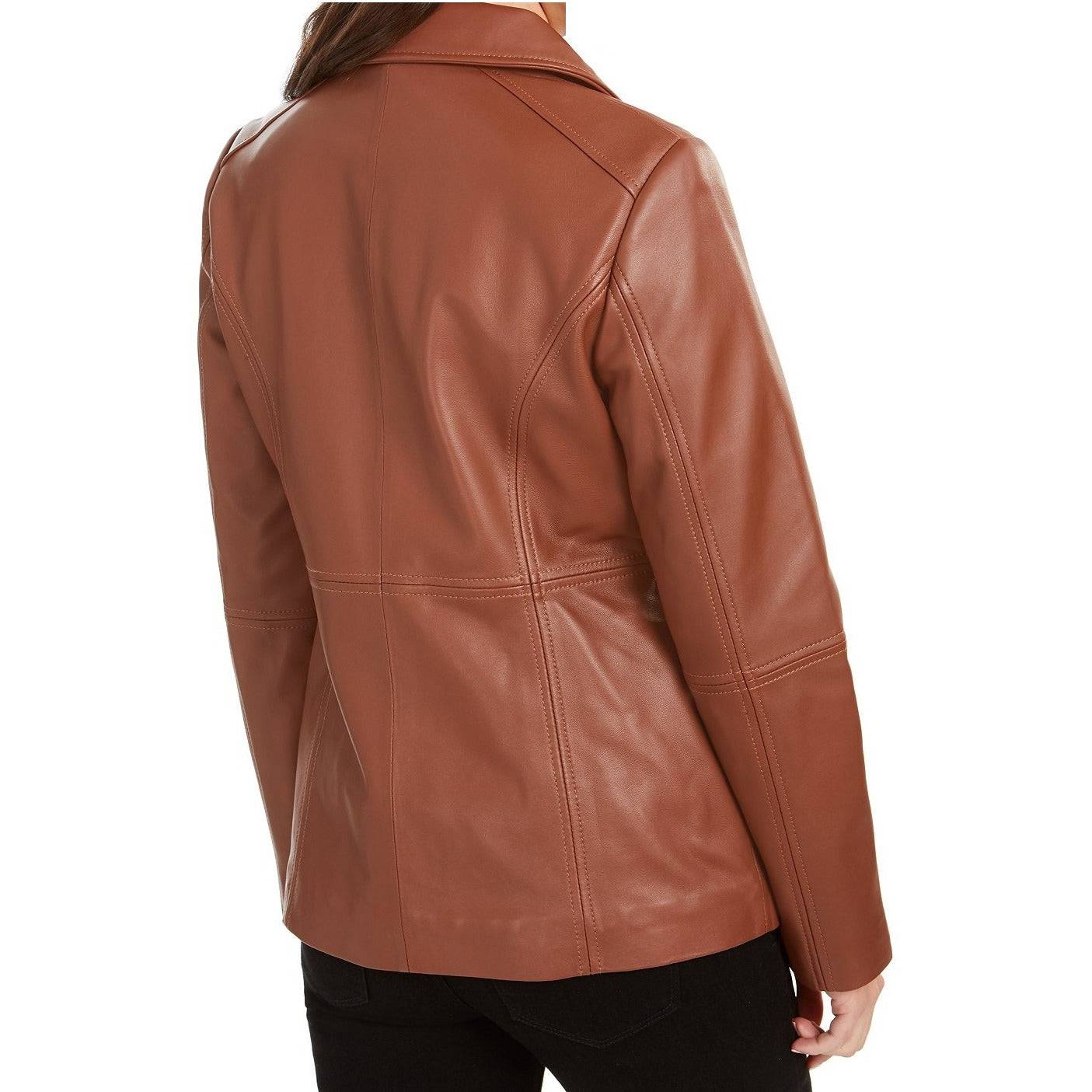Anne Klein Women's Zip-Front Scuba Leather Jacket - Zooloo Leather