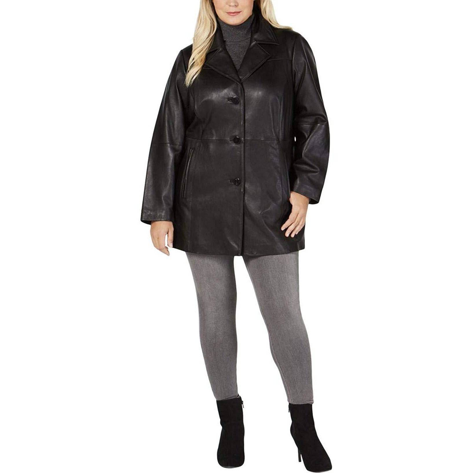 Anne Klein Women's Plus Size Leather Walker Coat - Zooloo Leather