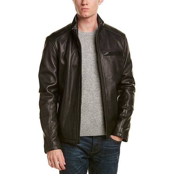 Brown leather jacket front view