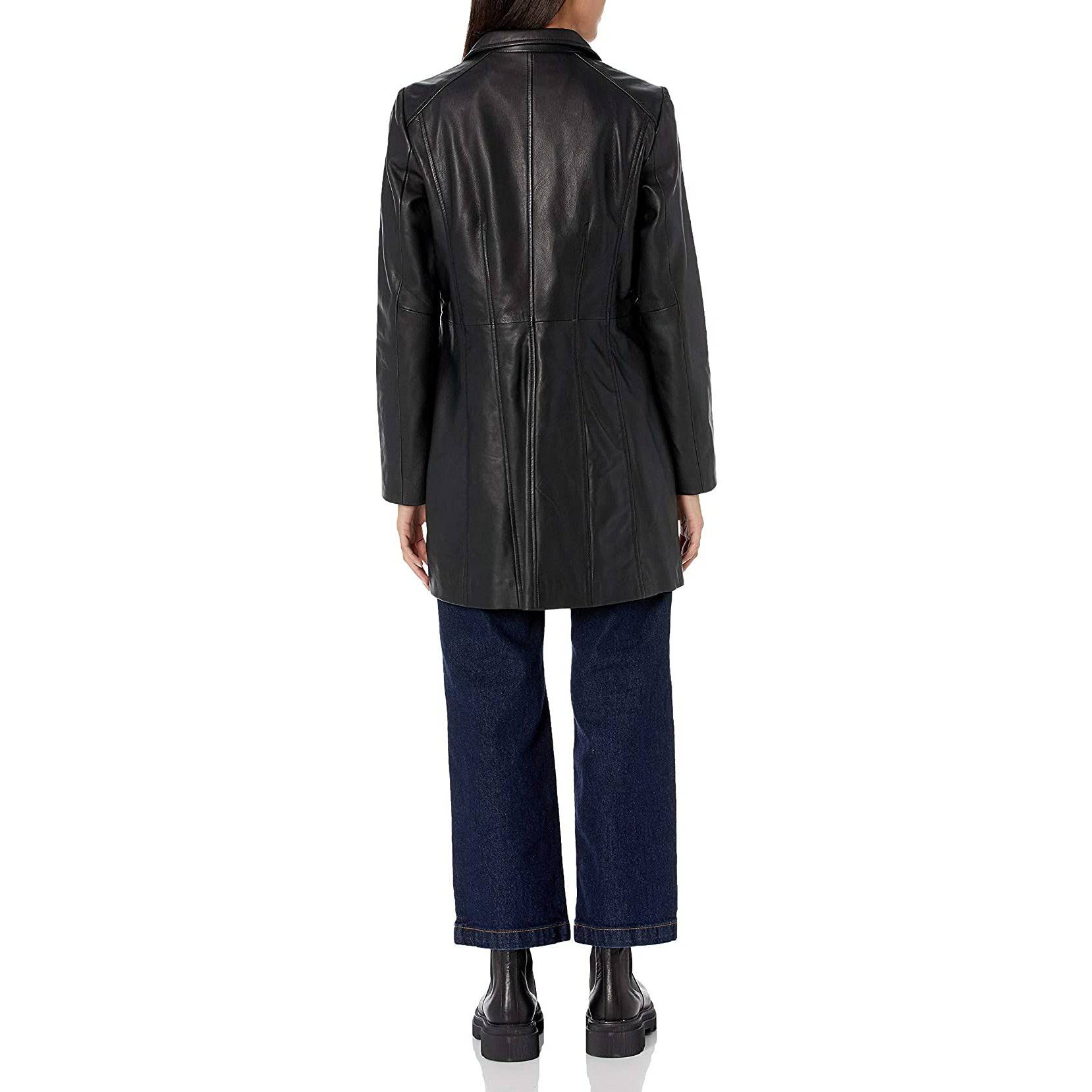 Cole Haan Women's Leather Collarless Mid-Length Coat - Zooloo Leather