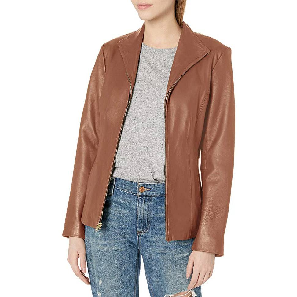 Cole Haan Women's Leather Wing Collared Jacket - Zooloo Leather