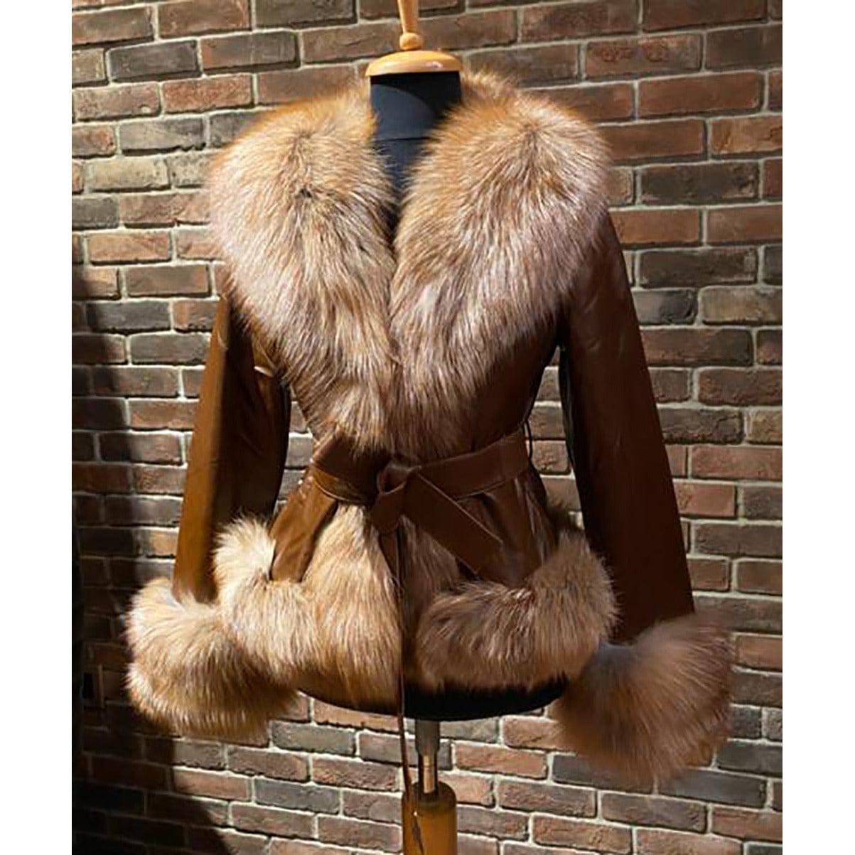 BARYA NEW YORK Women's Fox Trim Leather Jacket - Zooloo Leather