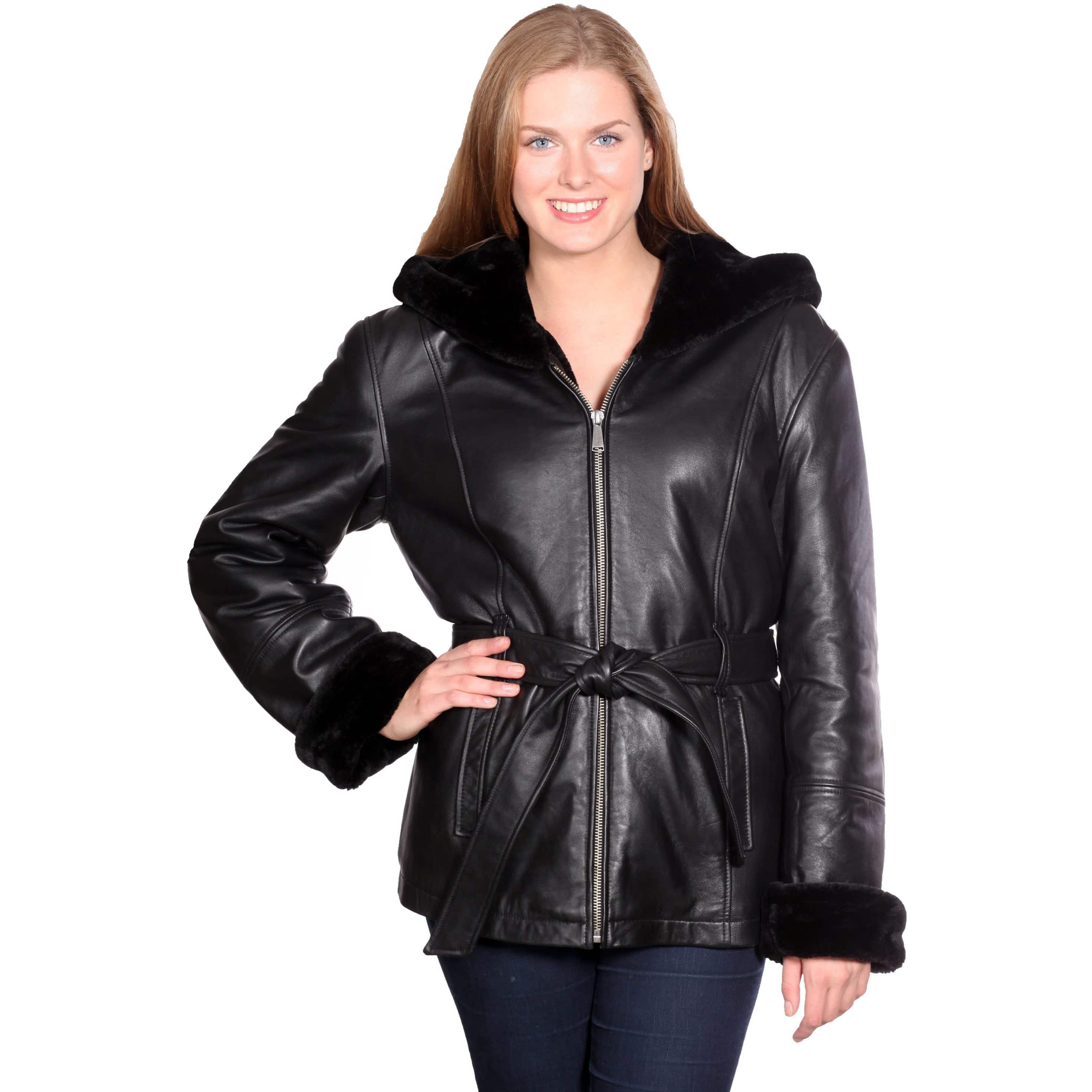 Christian NY Women's Shawl-Collar Hooded Leather Coat - Zooloo Leather