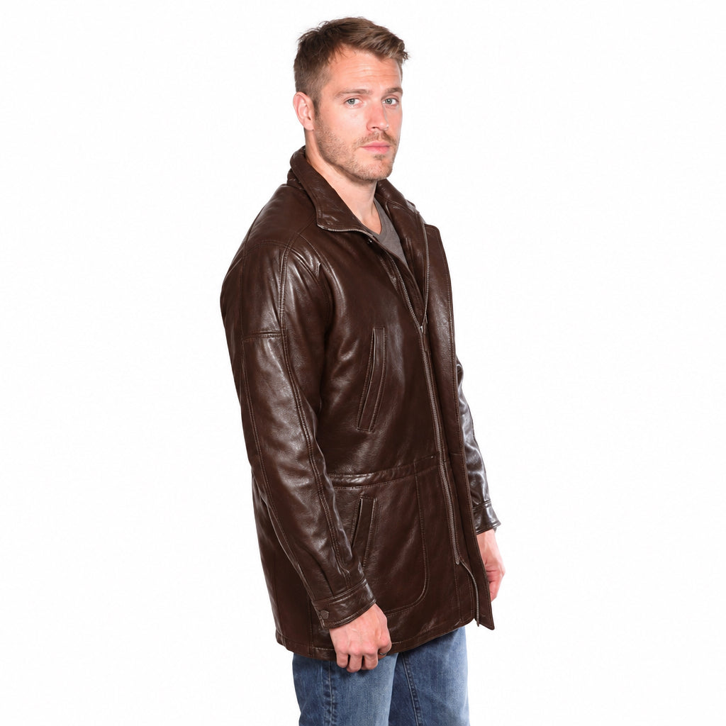 Mason & Cooper Men's Garner Mid-Length Leather Coat - Zooloo Leather