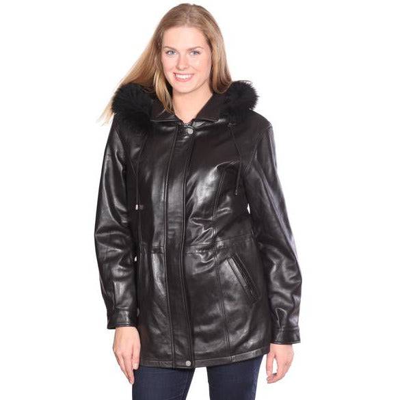 Mason & Cooper Women's Belle Lamb with Fox Fur Trim Parka Coat - Zooloo Leather