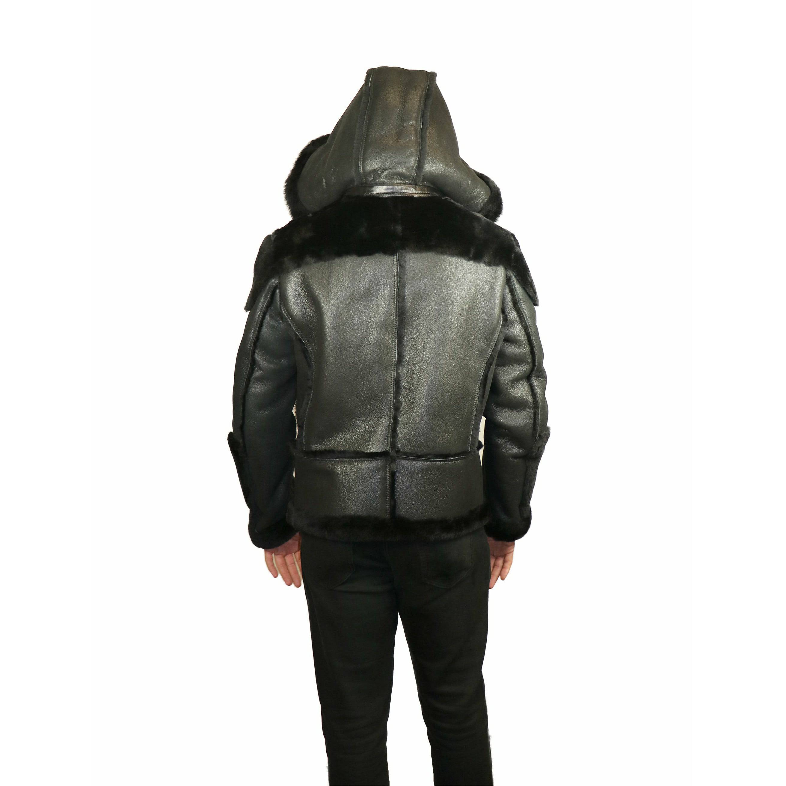 Zooloo Men's Sheepskin Shearling Moto Jacket with Hood - Zooloo Leather