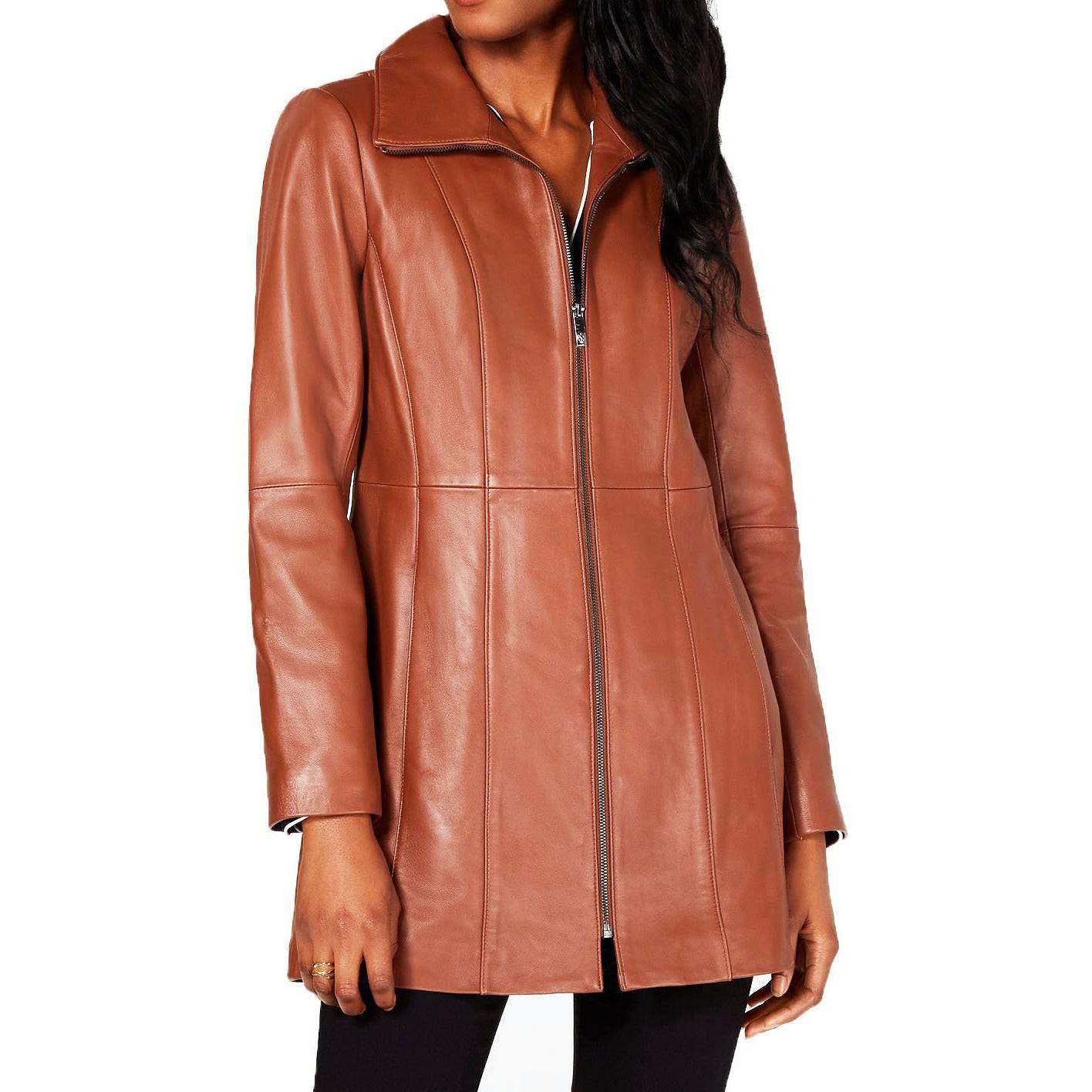 Anne Klein Women's Stand-Collar Leather Walker Coat - Zooloo Leather