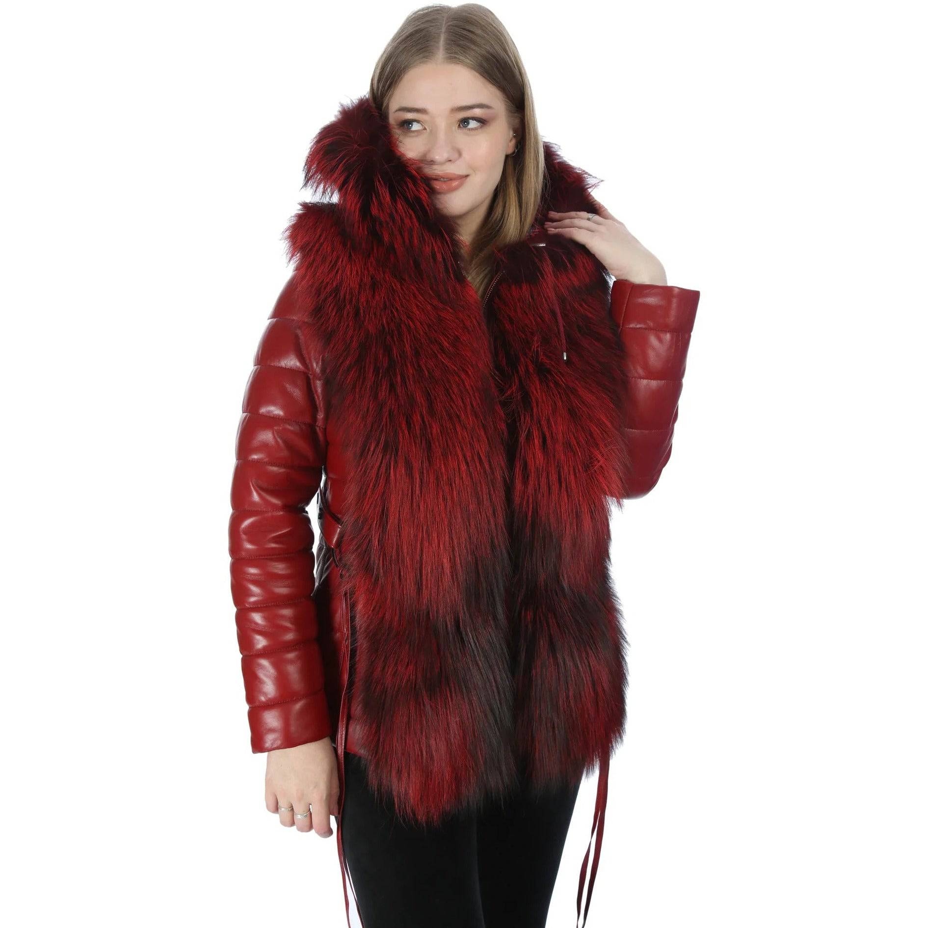 BARYA NEW YORK Women's Leather Jacket with Fox Fur - Zooloo Leather