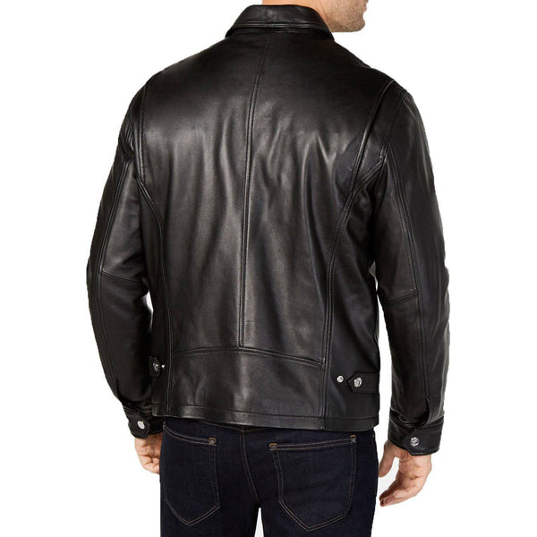 Black leather jacket front view