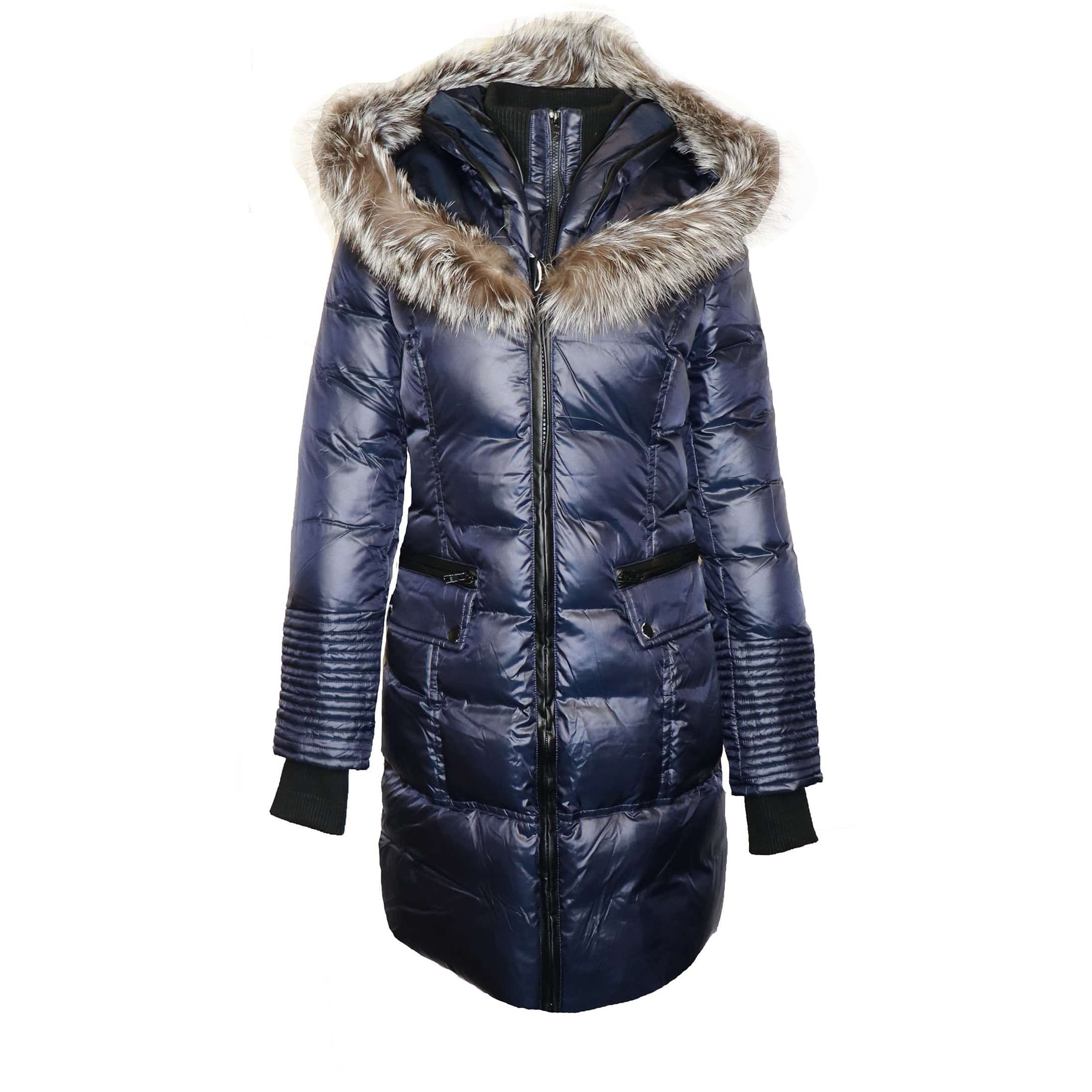 Towmy Women's Down Coat with Silver Fox Fur Hood - Zooloo Leather